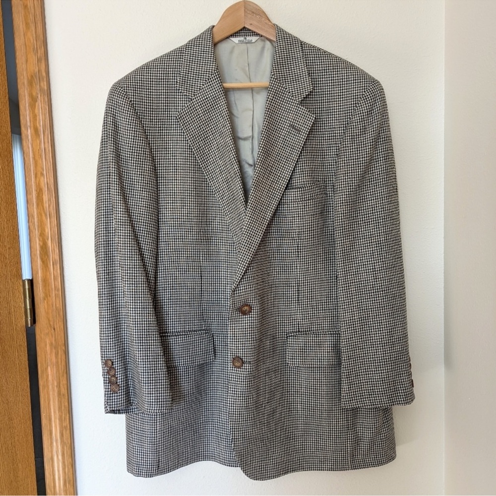 Vintage Chaps Ralph Lauren Houndstooth Blazer Jacket 44 Reg 100% Silk Sport Coat